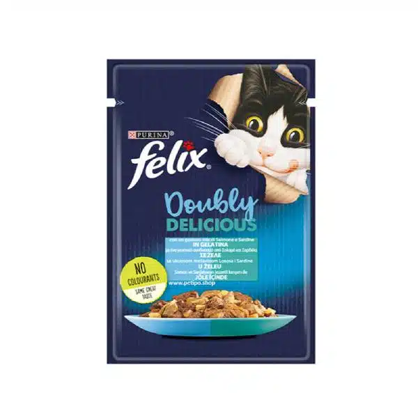 سوپ (پوچ) گربه فلیکس با میکس سالمون و ساردین ۸۵گرم