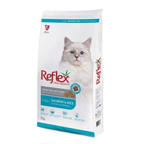 غذای گربه رفلکس عقیم شده (استرلایز) طعم ماهی سالمون و برنج Reflex Sterilized Cat Food with Salmon وزن 15 کیلوگرم