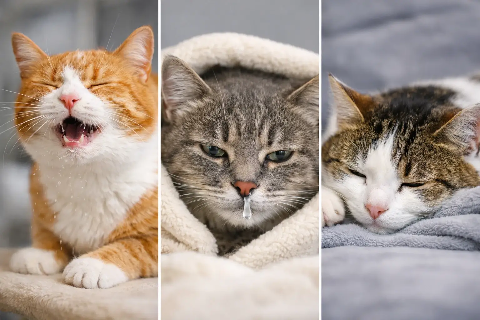 علائم سرماخوردگی گربه شامل عطسه، آبریزش بینی و بیحالی